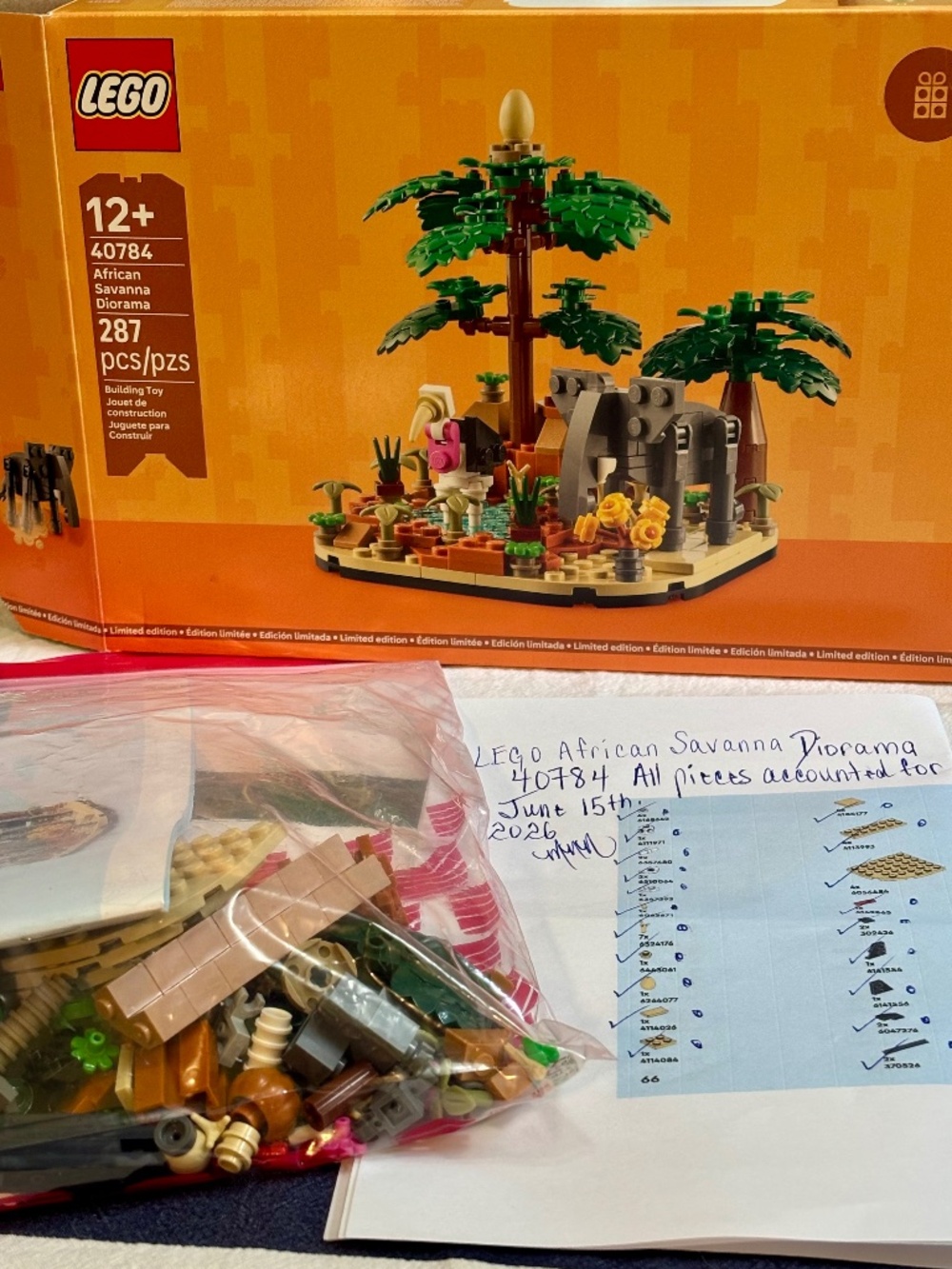 PRE-BUILT LEGO "African Savanna Diorama" 40784 with ALL pieces, box & manual.